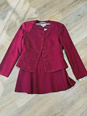 Vintage NWT Talbots Petites 4P Wool Blend Skirt Suit Set Burgundy Jacket Skirt